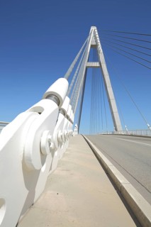 Cable-stayed bridge with pylon, pier, road, empty, bolt, tension sleeve, wire ropes, suspension