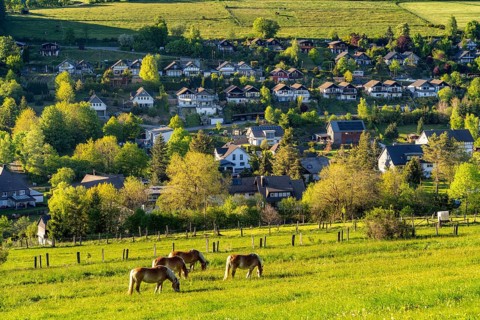 Sauerland landscape near Wemlighausen, district of Bad Berleburg, in the Siegen-Wittgenstein