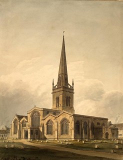 View of St Helen's Church, Abingdon, Berkshire, England, digitally restored reproduction of a