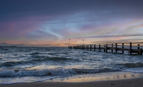 Sunset on the beach of Utersum, Föhr, North Frisian Island, North Frisia, Schleswig-Holstein,