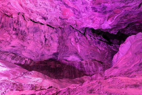 The Tamina Gorge and the Tamina River illuminated in colour at night, Altes Bad Pfäfers, St.