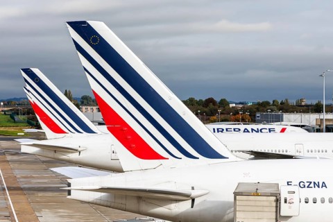 Air France tail units at Charles de Gaulle airport in Paris, France