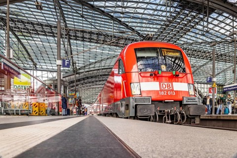 Berlin Central Station by train. Travelers on the platform. RegionalExpress RE2 to Cottbus. Berlin,
