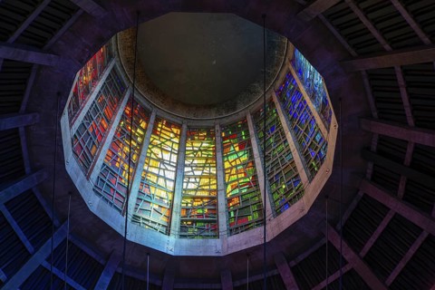 Modern interior roof dome of Roman Catholic cathedral church, Metropolitan Cathedral of Christ the