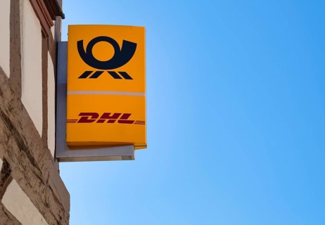 DHL logo, sign, post office, Bad Wimpfen, Kraichgau, Baden-Württemberg, Germany