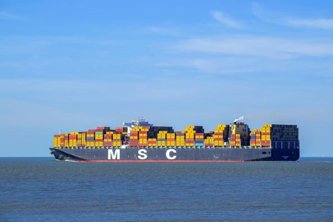 Container ship, containership MSC Genova of the Swiss Mediterranean Shipping Company, loaded with