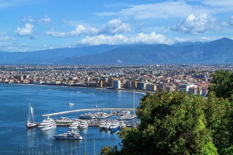 View of Castellammare di Stabia and Mount Vesuvius, Naples, Italy