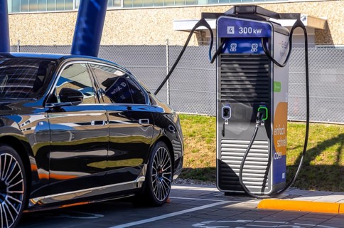 EnBW hyper network. Electric charging station in EnBW City in Stuttgart, Baden-Württemberg, Germany