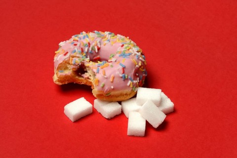 Donut and sugar cubes