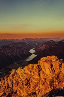 Thaneller summit at sunset in the Lechtal valley in Tyrol with a wonderful view of the surrounding