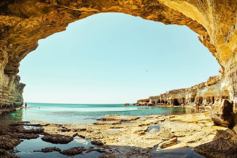 Sea cave arch viewpoint near Cape Greko, Capo Greco, Ayia Napa and Protaras on Cyprus island,