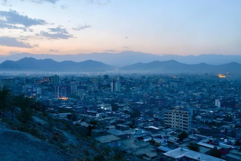 Kabul, Afghanistan - 20 th october, 2023: Aerial view panorama capital cityscape in sunny day.
