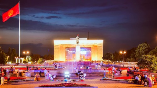 Bishkek, Kyrgyzstan - 25th september, 2023: tourist visit Manas Statue in Ala-Too Square. State