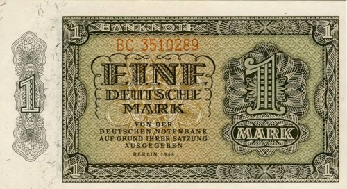 Banknote, 1 Deutsche Mark, 1948, Germany, reproduction of a historical banknote