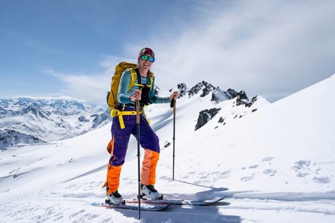 Ski tourers on the Graubünden Haute Route, ascent to the Scalettahorn, snow-covered mountains,