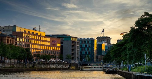 The ARD capital city office on the banks of the Spree in Berlin's government district, Berlin,