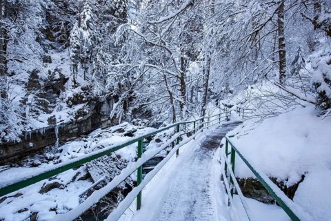 Winter, snowy landscape, hiking trail through the Breitachklamm gorge near Oberstdorf, Oberallgäu,