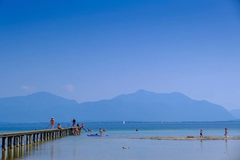 Seebad, Freibad, Strandbad, Seebruck am Chiemsee, Chiemgau, Upper Bavaria, Bavaria, Germany