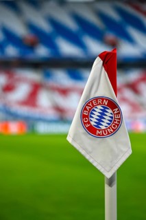 Corner flag, logo FC Bayern Munich soccer UEFA Champions League CL Allianz Arena, Munich, Bayern,