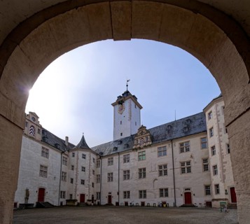 Inner courtyard of the residential palace in Bad Mergentheim. Baden-Wuerttemberg, Germany