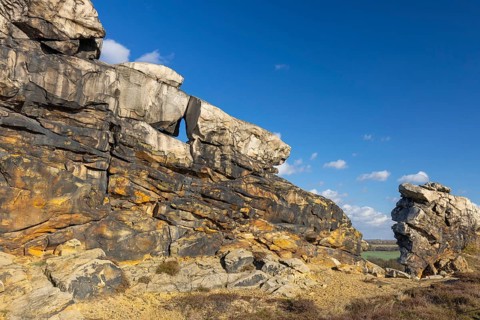 Teufelsmauer, Devil's Wall, eroded sandstone rock formation Mittelsteine near Weddersleben in the
