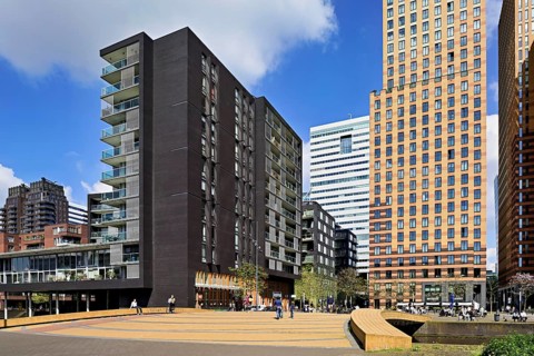 Miles Building, on the right the Symphony Tor torens, Zuidas financial district, Amsterdam, North