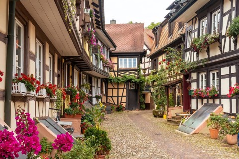 Beautiful medieval village in the old town of Gengenbach in the Black Forest, Germany, family