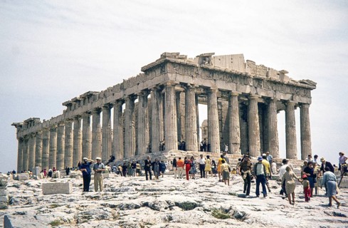The Parthenon monument of Ancient Greece. in the Acropolis an ancient citadel above Athens, Greece,