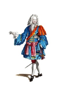 Historical clothing, fashion over time, clothing of the Duke of Burgundy in 1700, France, digitally
