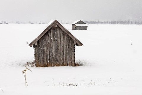 Hut, wooden hut, snow, snowy, snowfall, winter, Loisach-Lake Kochel-Moor, Alpine foothills,