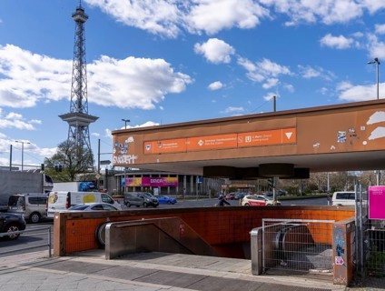 Berlin cityscape around the pedestrian tunnel at Messedamm and the central bus station, Berlin,