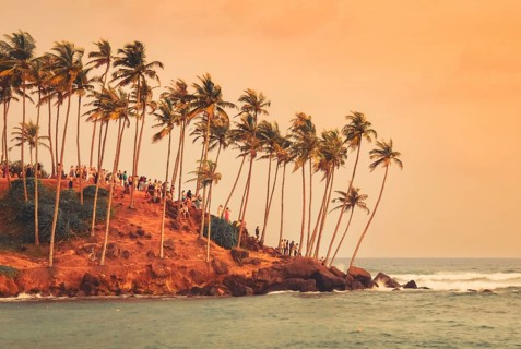 \ Overcrowded Coconut Island Panoramic View of tiny popular travel destination in Sri Lanka.