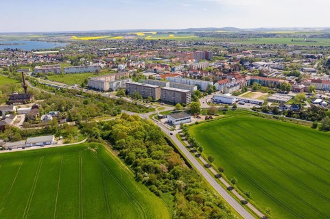 Aerial view of the residential area Eilenburg-Ost, in the background the gravel pit Eilenburg,