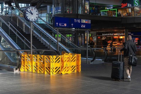 Central Station, yellow barriers on escalators at Berlin Central Station, which have been defective