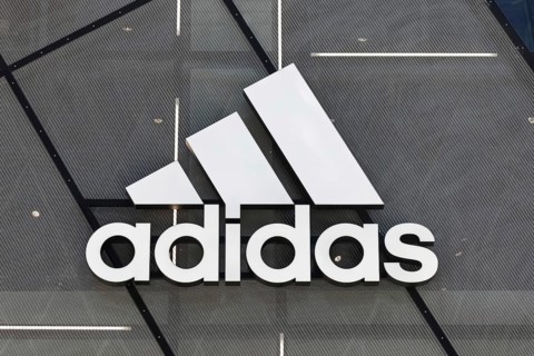 Adidas logo on a retail shop on the Zeil in Frankfurt, Germany