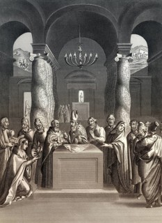 The Purification of Jesus, steel engraving, 1853, digitally restored