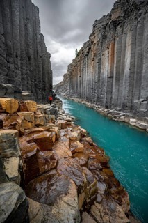 Stuðlagil Canyon, turquoise river between basalt columns, Egilsstadir, Iceland