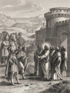 Healing the royal official's son, miracle of Jesus, New Testament, Steel engraving 1853, digitally