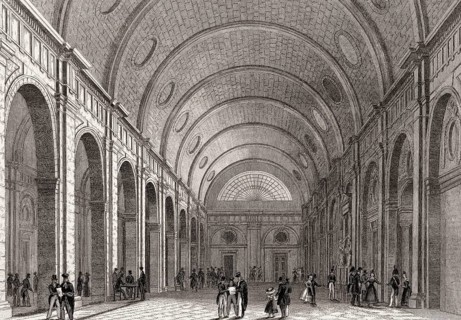 Salle des pas perdus du Palais de justice de Paris, antique steel engraved print, 1831