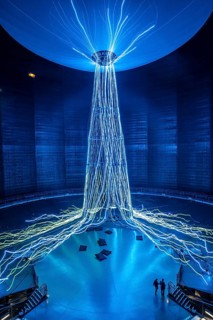 New exhibition at Gasometer Oberhausen, art sculpture The Tree, 40 meter high light installation,