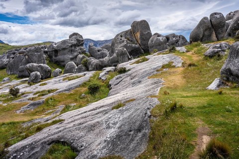 Limestone cliffs on Castle Hill (Kura Tawhiti) . Castle Hill, Canterbury South Island, New Zealand
