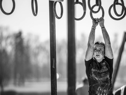 WROCLAW, POLAND - APRIL 7, 2018: Extreme running with obstacle RUNMAGEDDON. In the picture a runner