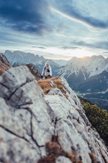 Trail running on the Grubigstein in the Tiroler Zugspitzarena in Tyrol in the Alps in Austria