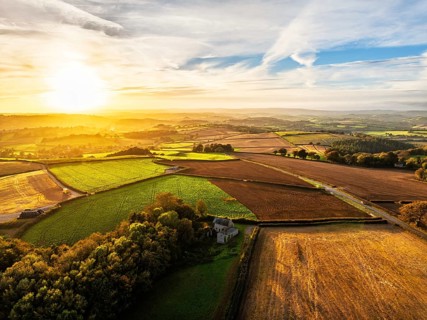 Colours of Devon Farms and Fields over Berry Pomeroy from a drone, Totnes, England, United Kingdom