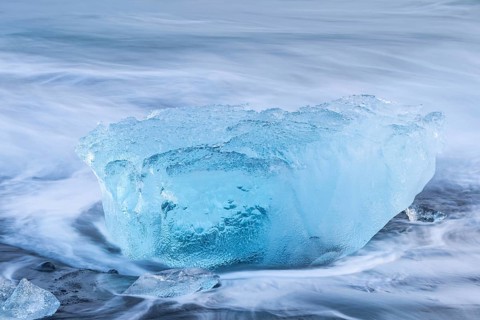 Ice chunks on the black beach, lava beach, glacier ice, sea, winter, Diamond Beach