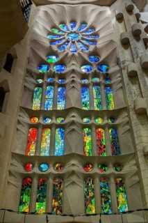 Interior view of the Familia Sagrada by the architect Antonio Gaudi in Barcelona, Spain