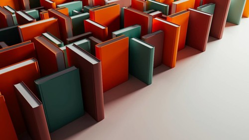 Bright books stand out among darker volumes, inviting exploration and learning in a unique library