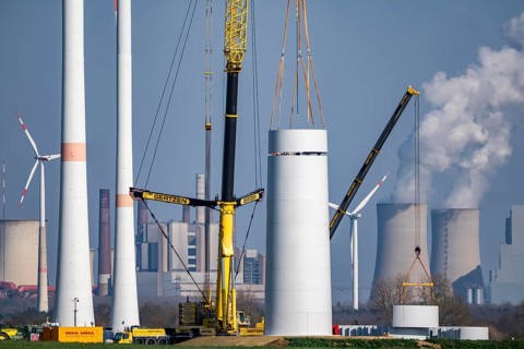 Construction site of the new Bedburg 3 wind farm, on recultivated open-cast mining site, 9 wind