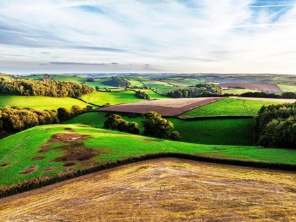 Colours of Devon Farms and Fields over Berry Pomeroy from a drone, Totnes, England, United Kingdom
