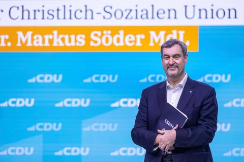 38th Federal Party Congress of the CDU of Germany in Stuttgart. Greetings from Markus Söder, party